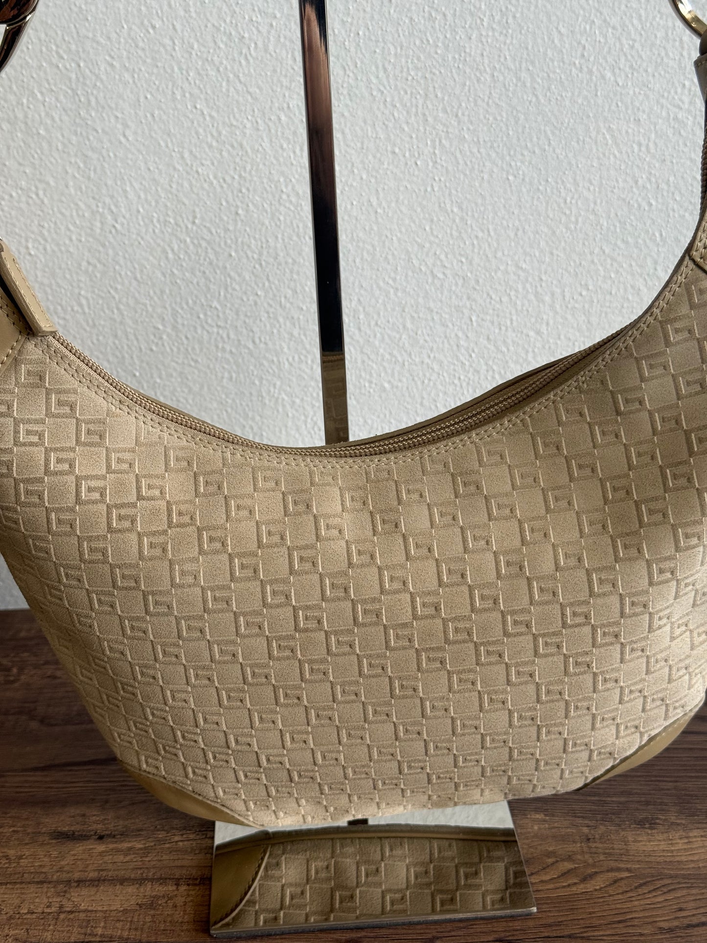 Gucci GG suede and leather hobo bag beige camel