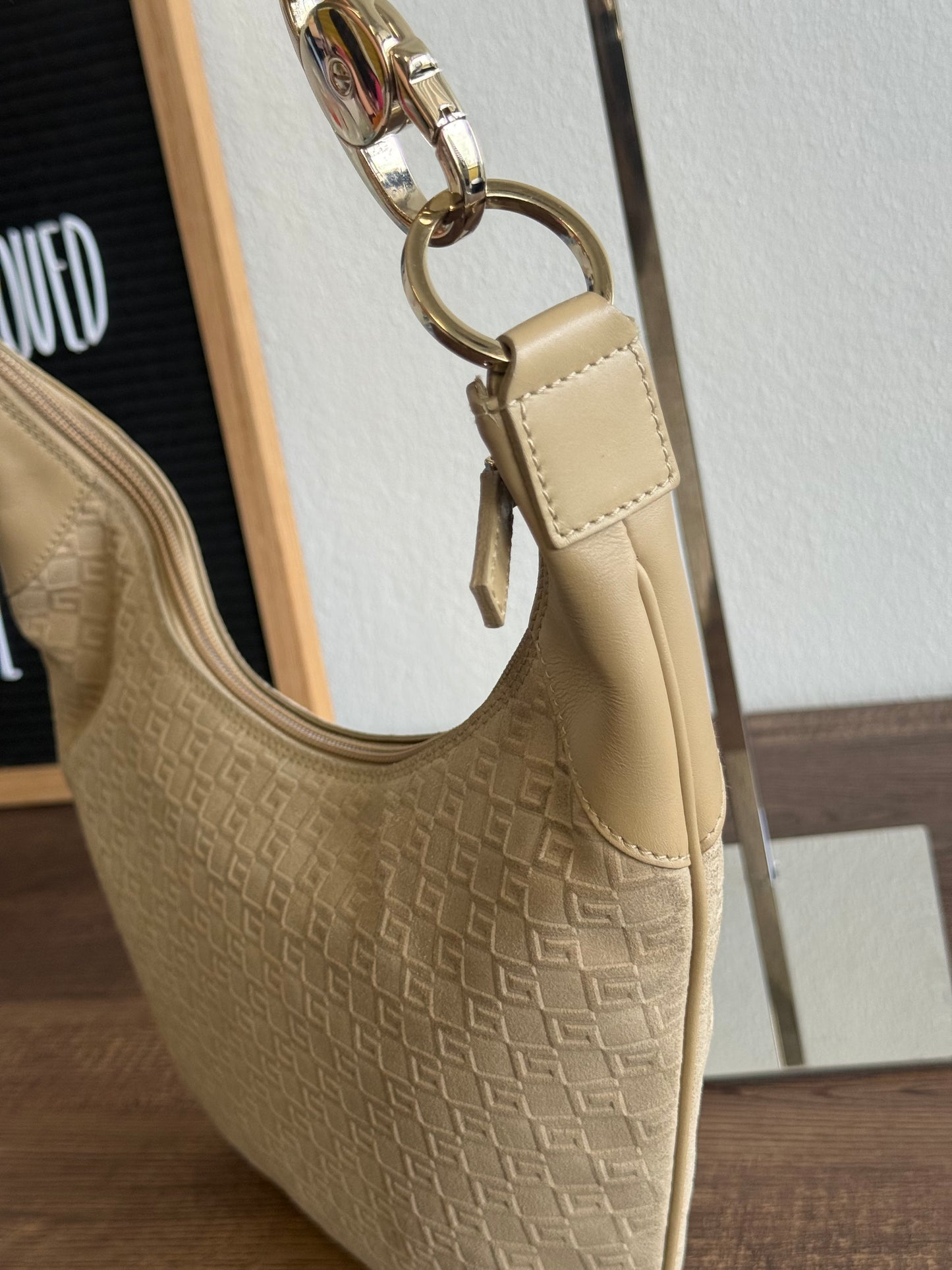 Gucci GG suede and leather hobo bag beige camel