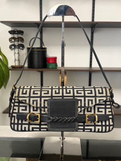 Givenchy Black Signature Canvas and Leather Flap Baguette Shoulder Bag