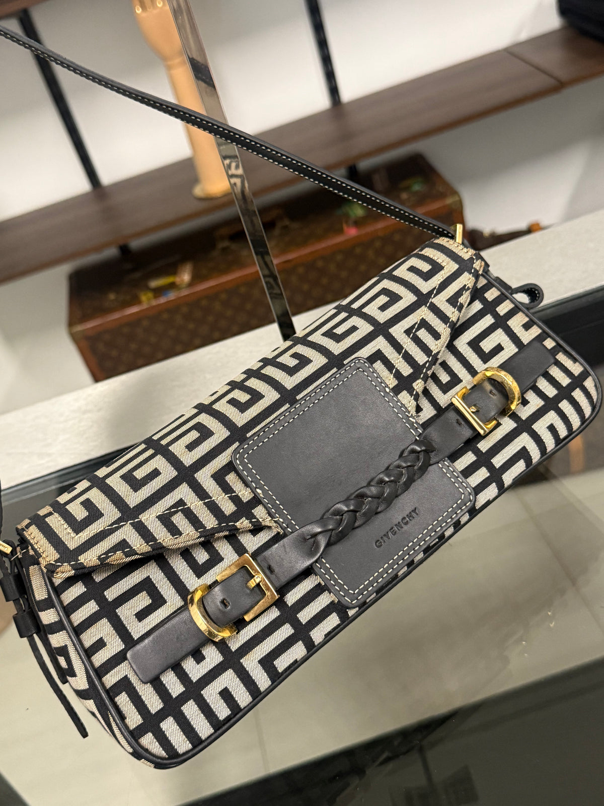 Givenchy Black Signature Canvas and Leather Flap Baguette Shoulder Bag