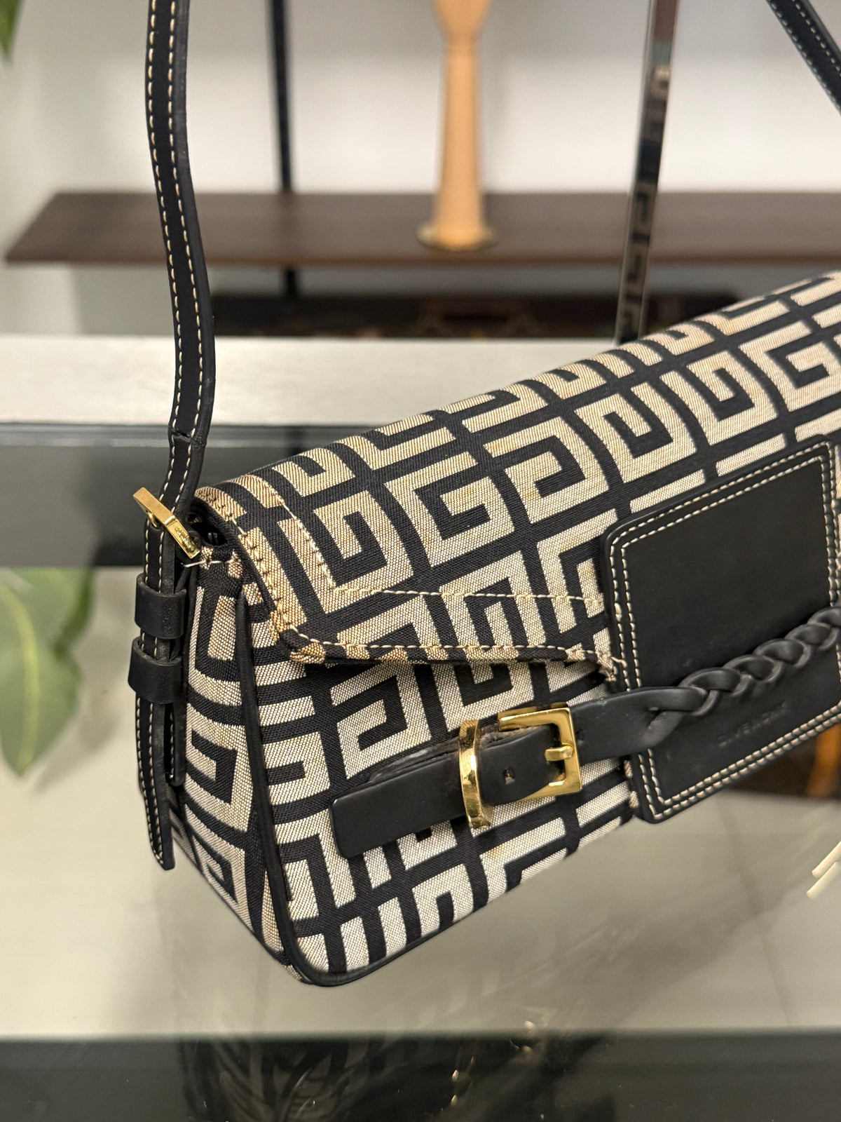 Givenchy Black Signature Canvas and Leather Flap Baguette Shoulder Bag