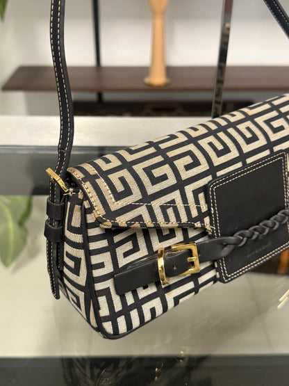 Givenchy Black Signature Canvas and Leather Flap Baguette Shoulder Bag
