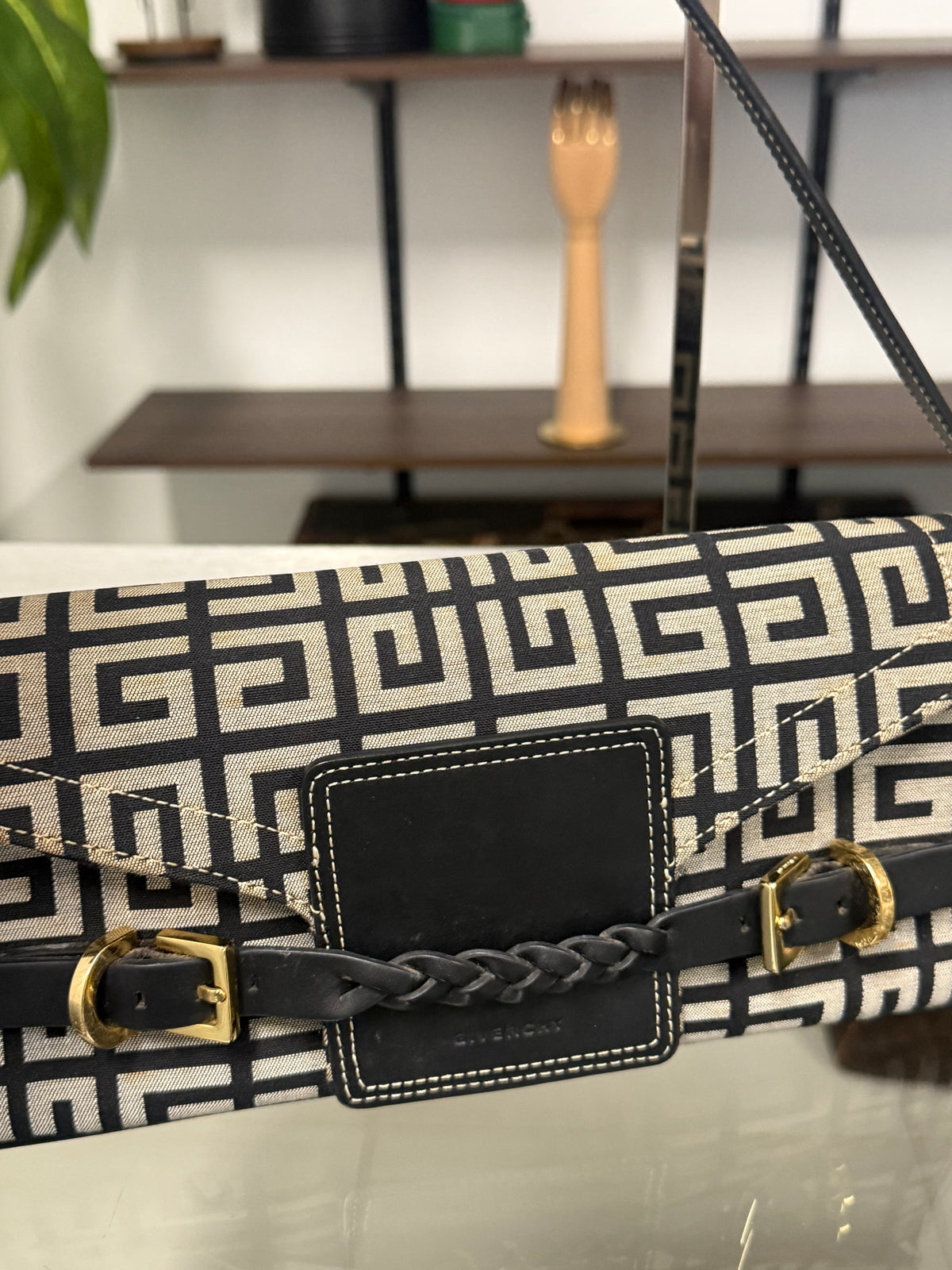 Givenchy Black Signature Canvas and Leather Flap Baguette Shoulder Bag