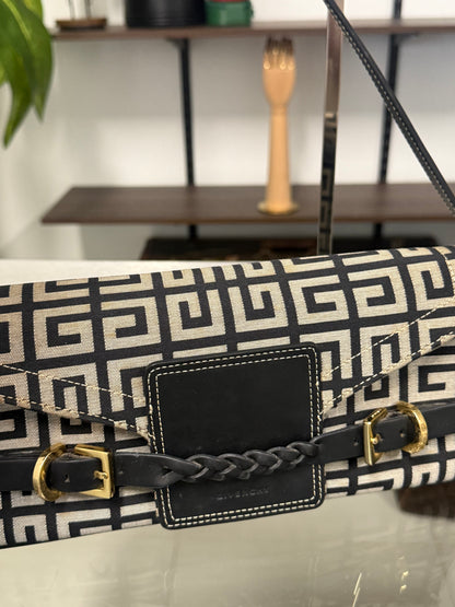 Givenchy Black Signature Canvas and Leather Flap Baguette Shoulder Bag