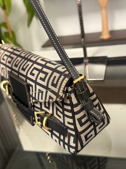 Givenchy Black Signature Canvas and Leather Flap Baguette Shoulder Bag