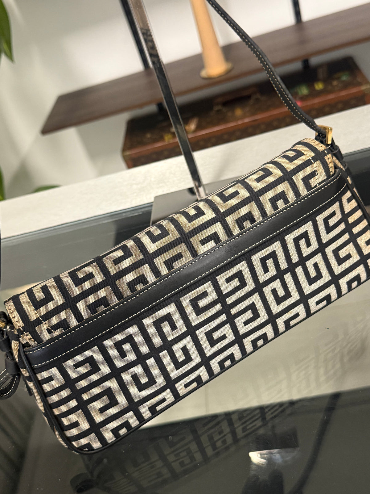 Givenchy Black Signature Canvas and Leather Flap Baguette Shoulder Bag