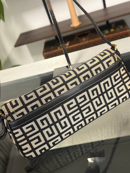 Givenchy Black Signature Canvas and Leather Flap Baguette Shoulder Bag