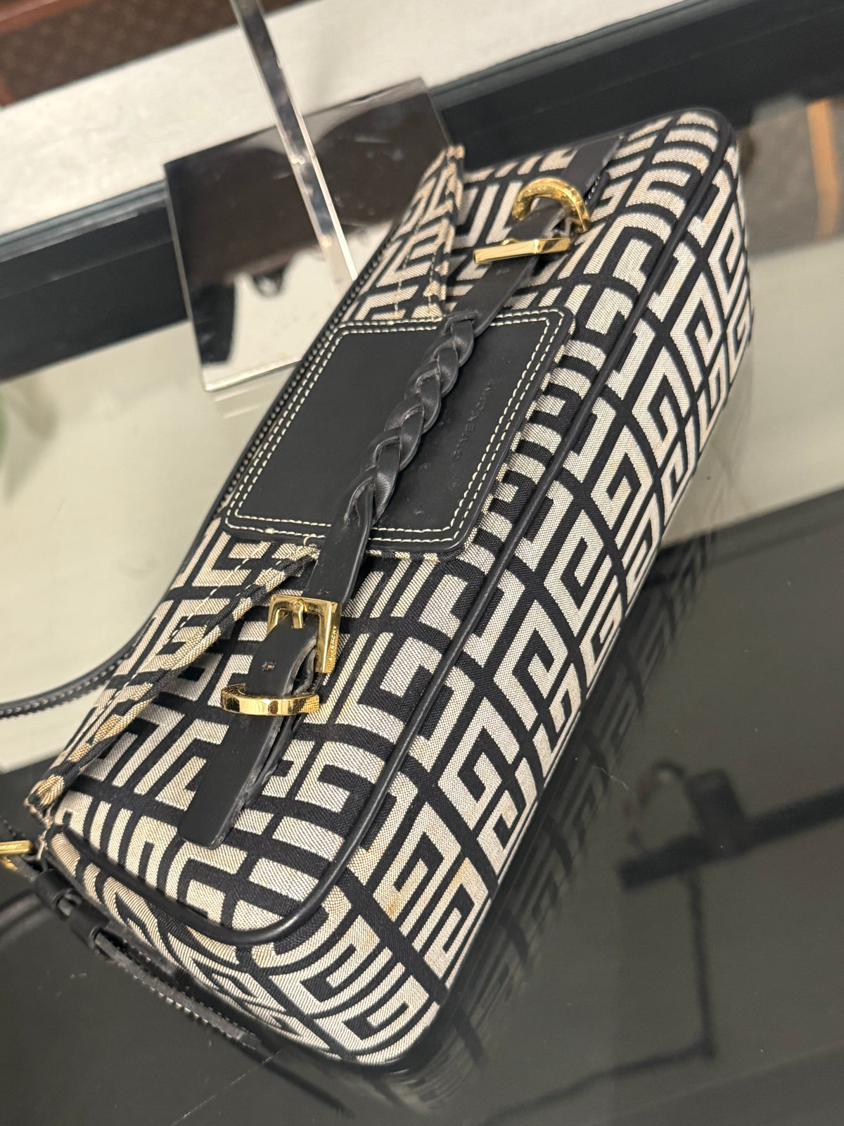 Givenchy Black Signature Canvas and Leather Flap Baguette Shoulder Bag