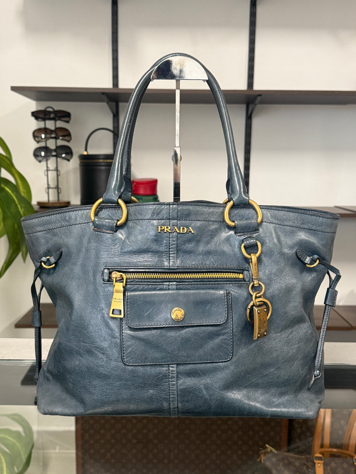Blue Green Leather Tote Bag