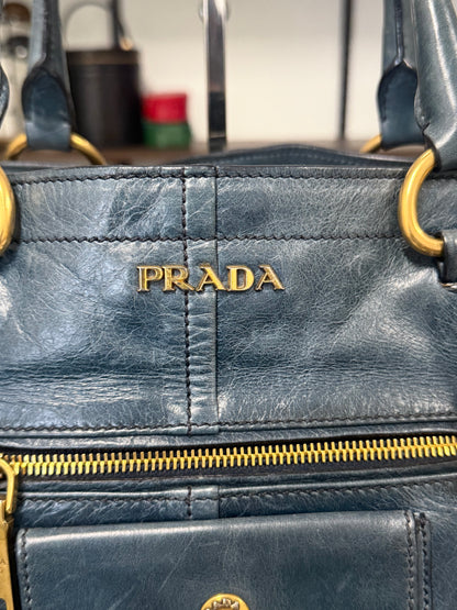 Blue Green Leather Tote Bag