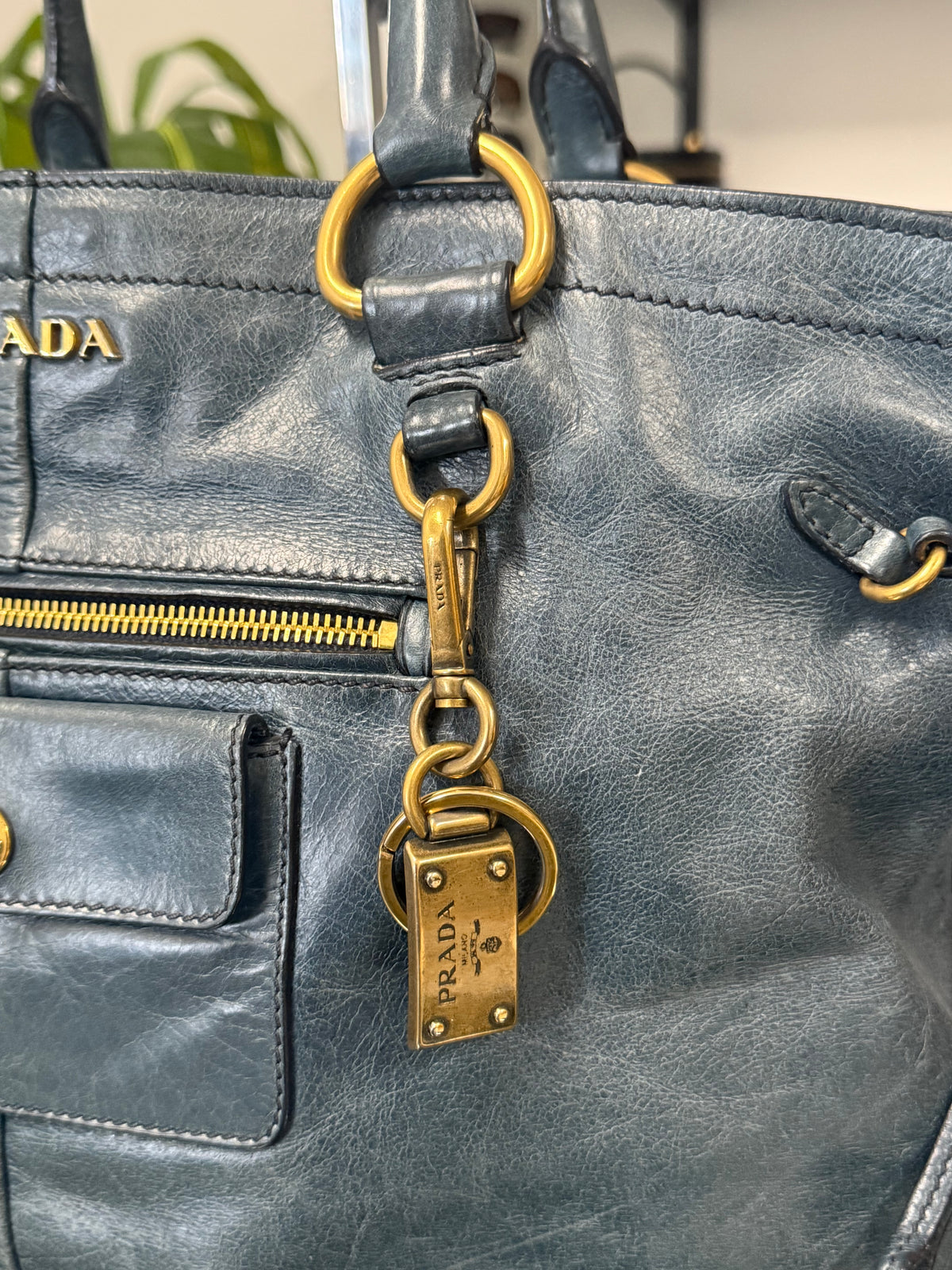 Blue Green Leather Tote Bag
