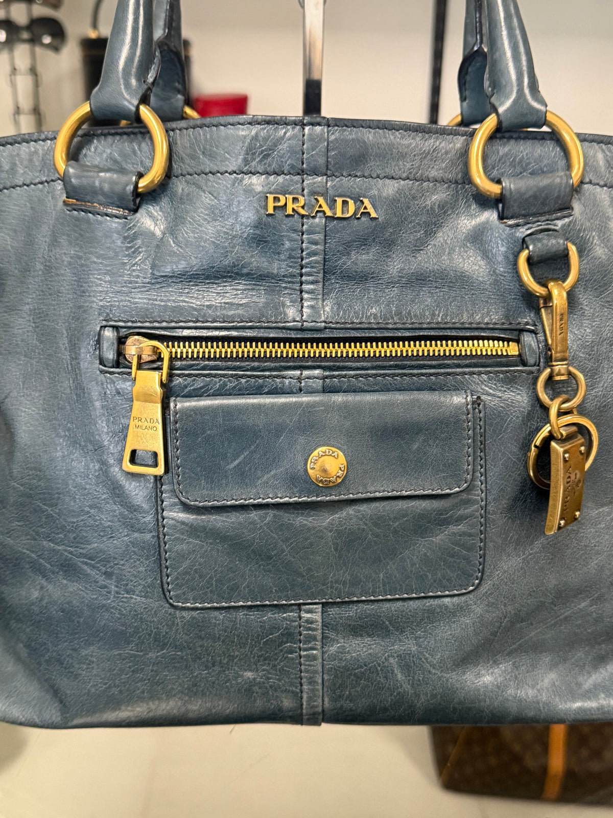 Blue Green Leather Tote Bag