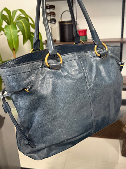 Blue Green Leather Tote Bag
