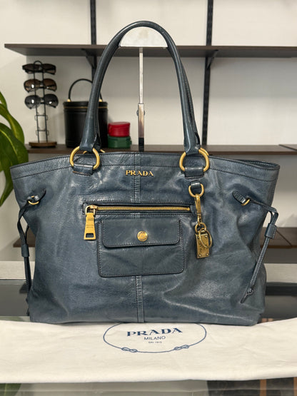 Blue Green Leather Tote Bag