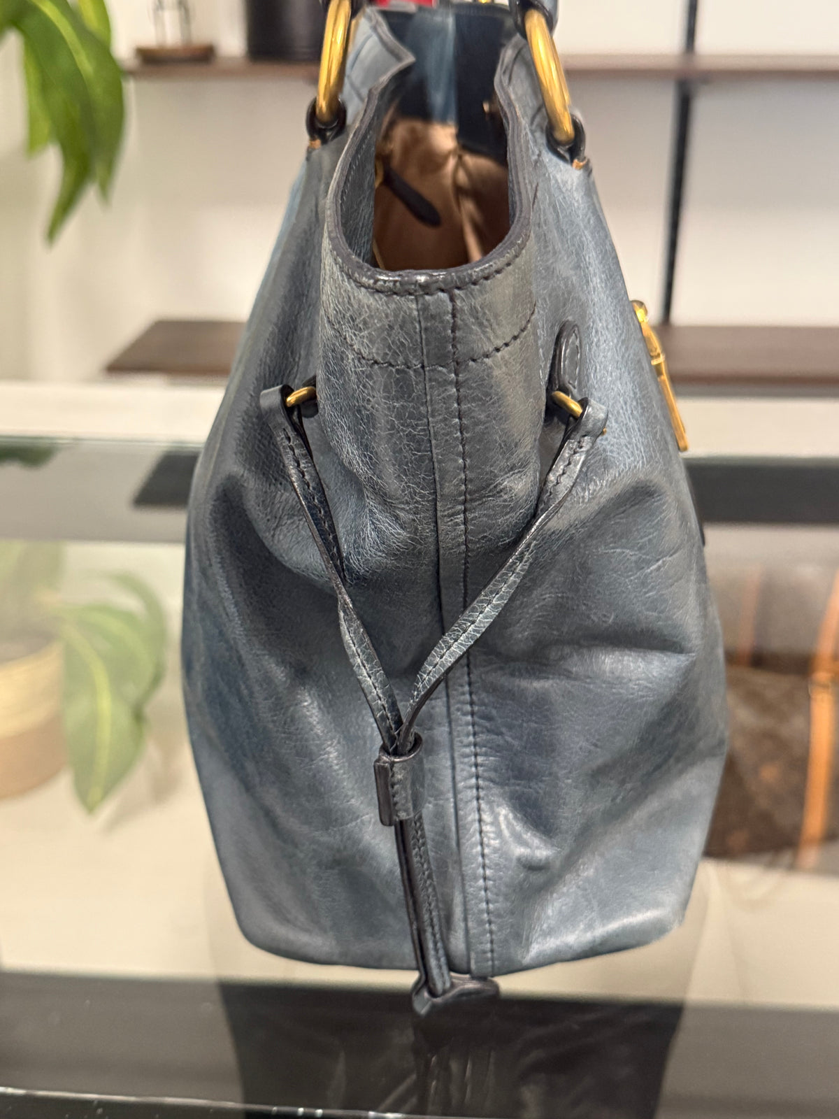 Blue Green Leather Tote Bag