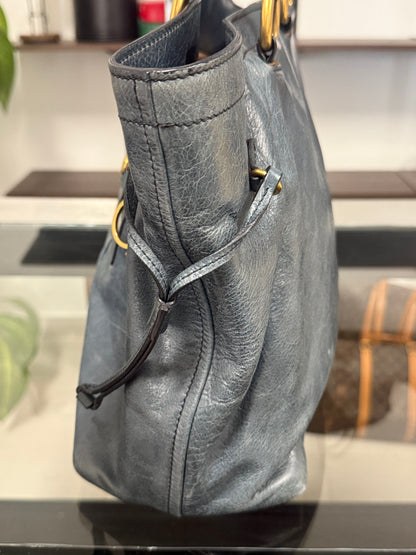 Blue Green Leather Tote Bag