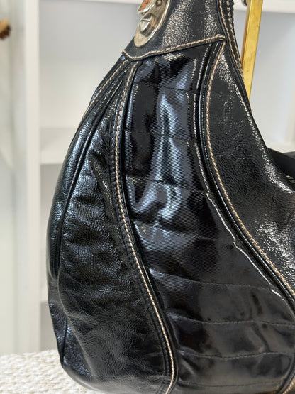 GUCCI BLACK PATENT LEATHER SNOW GLAM MEDIUM HOBO BAG