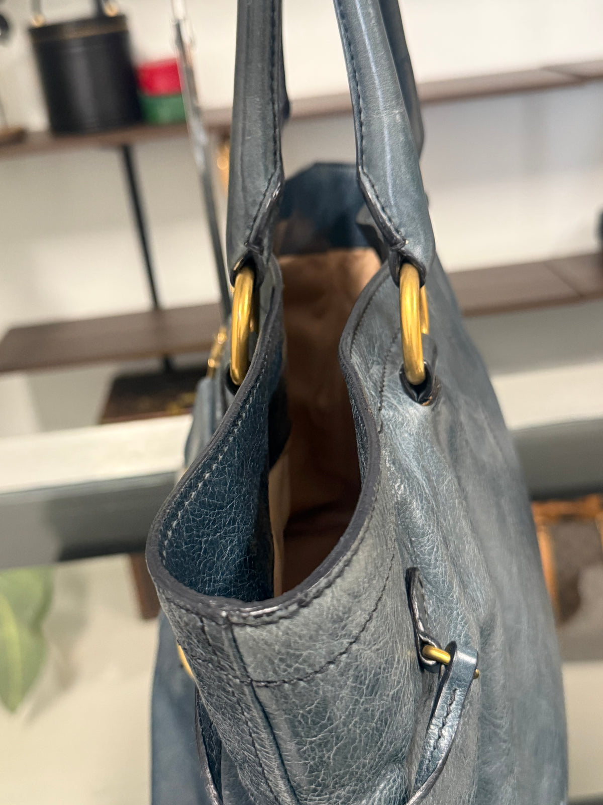 Blue Green Leather Tote Bag