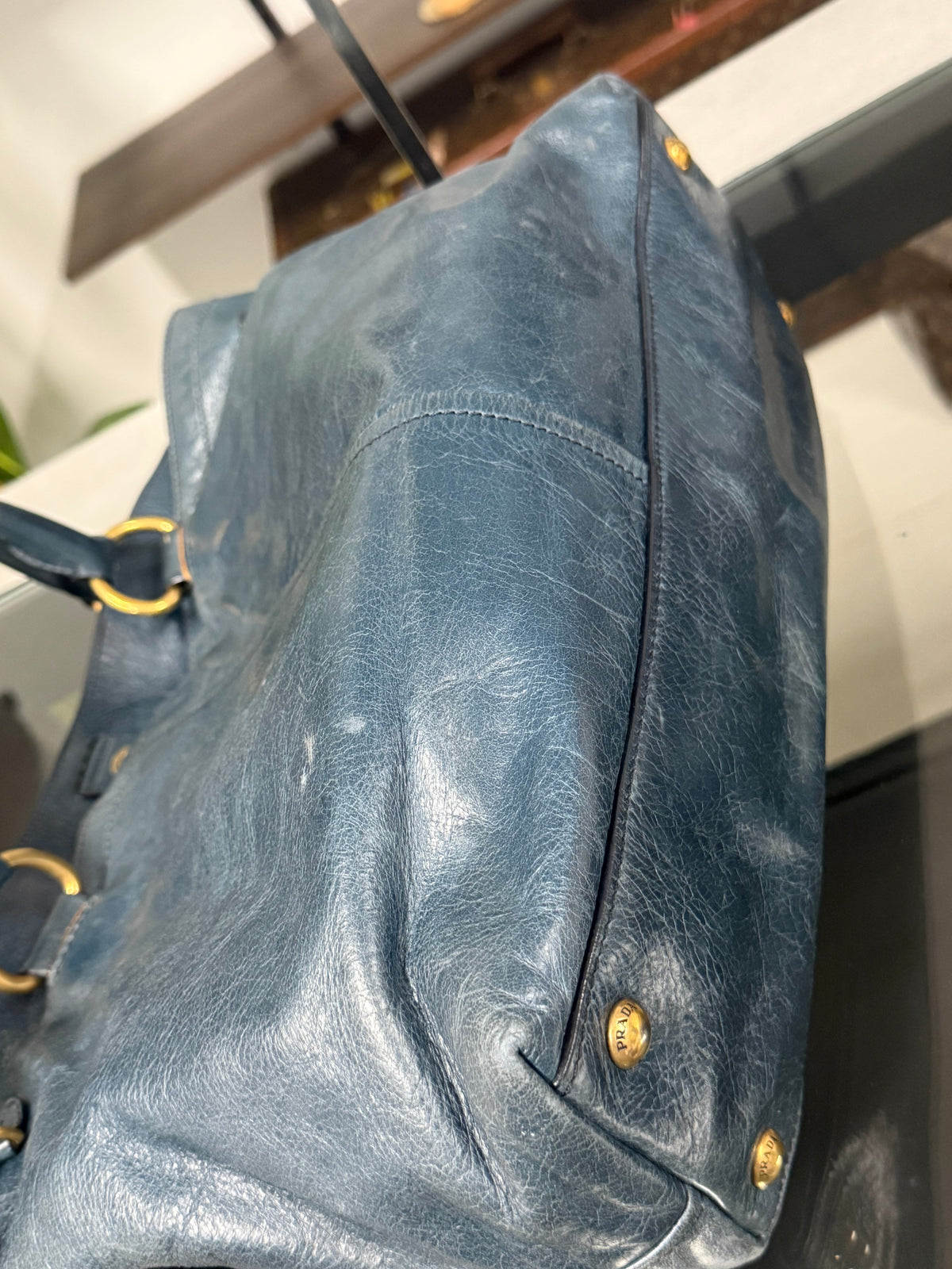 Blue Green Leather Tote Bag