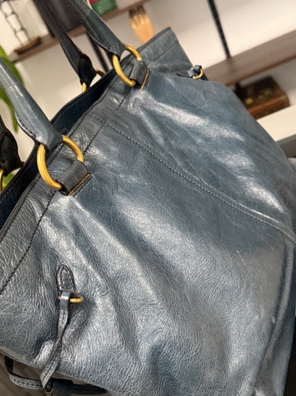 Blue Green Leather Tote Bag