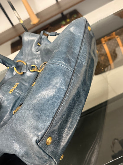 Blue Green Leather Tote Bag