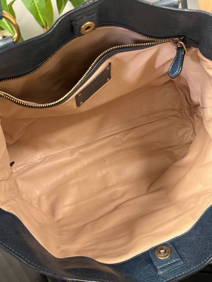 Blue Green Leather Tote Bag