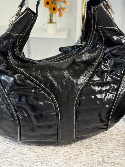 GUCCI BLACK PATENT LEATHER SNOW GLAM MEDIUM HOBO BAG