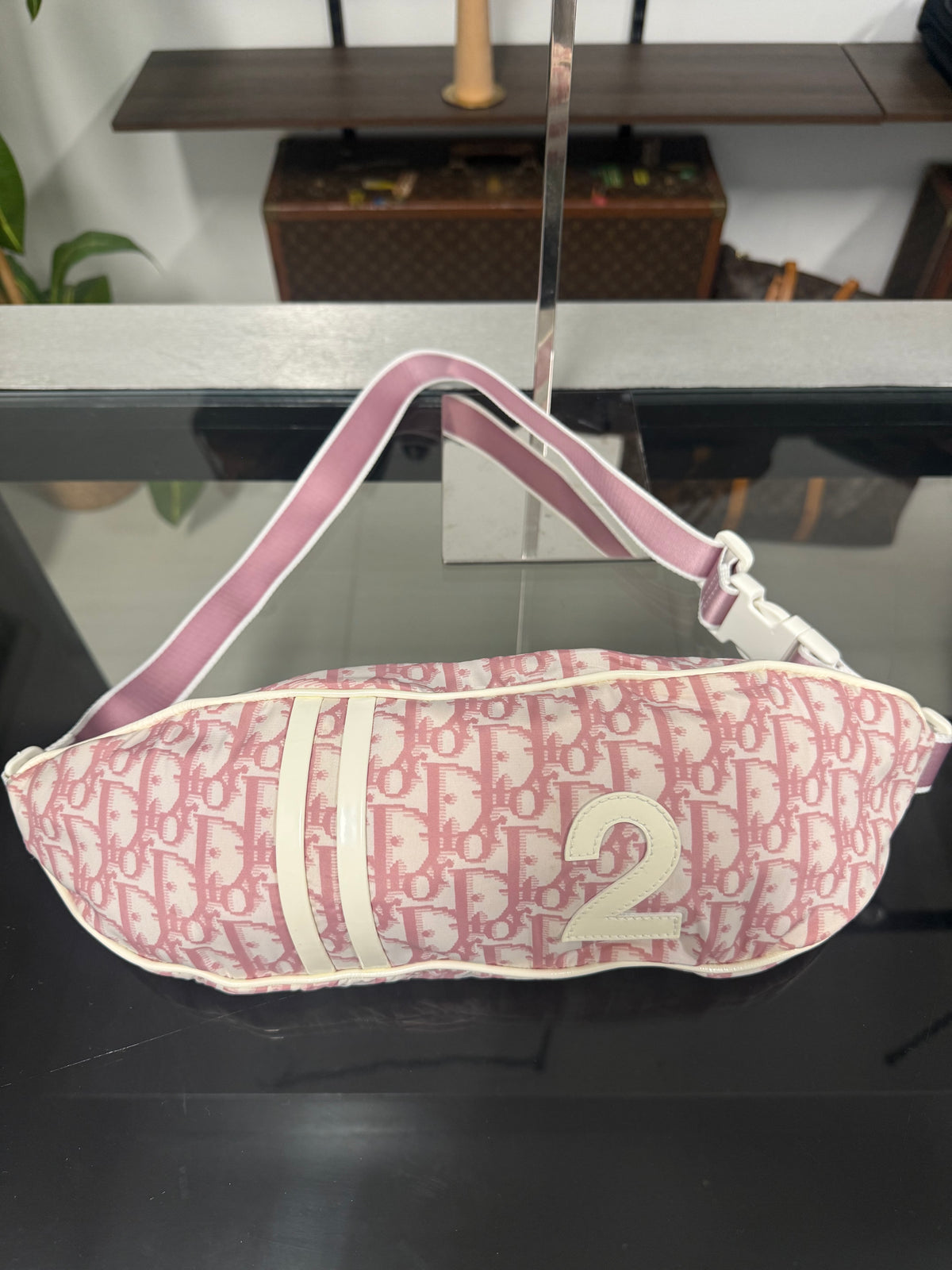Vintage Christian Dior Trotter Pink and Cream Nylon Patent Leather Belt Bum Bag