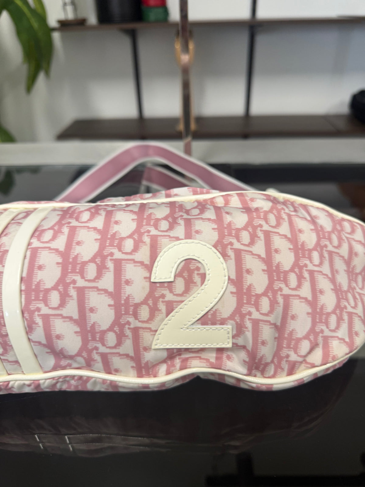 Vintage Christian Dior Trotter Pink and Cream Nylon Patent Leather Belt Bum Bag