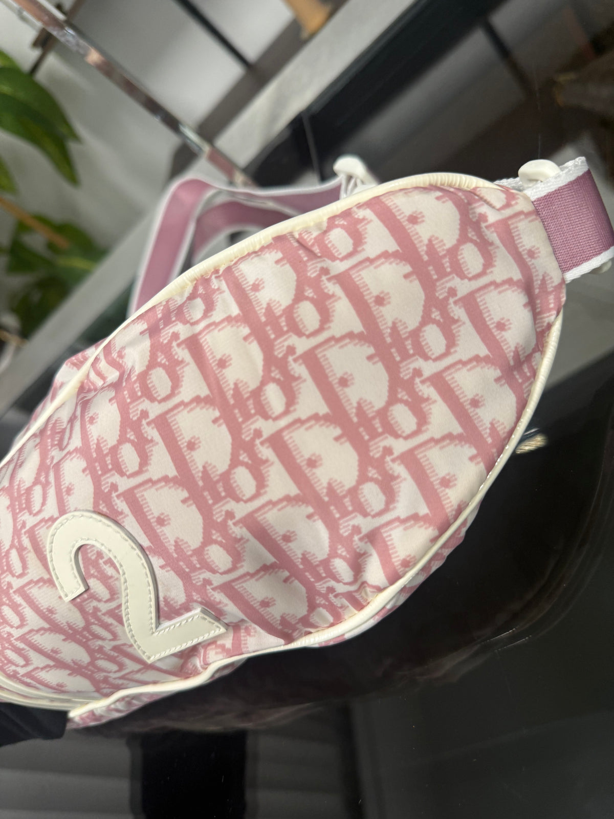 Vintage Christian Dior Trotter Pink and Cream Nylon Patent Leather Belt Bum Bag