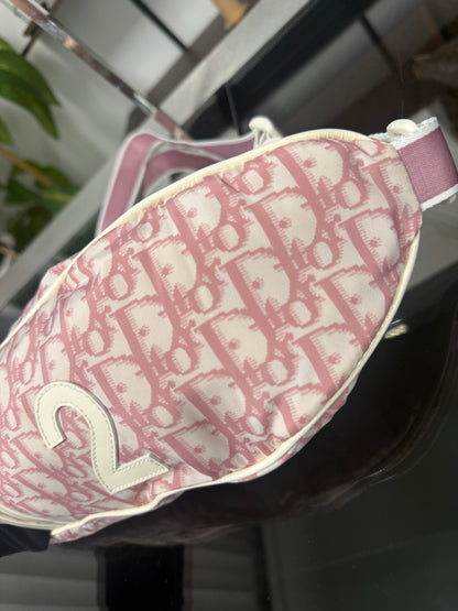 Vintage Christian Dior Trotter Pink and Cream Nylon Patent Leather Belt Bum Bag