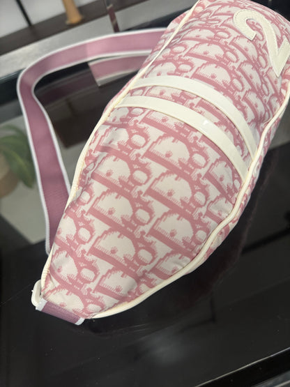 Vintage Christian Dior Trotter Pink and Cream Nylon Patent Leather Belt Bum Bag