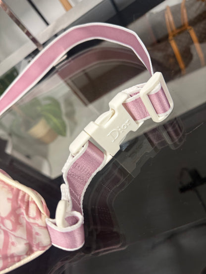 Vintage Christian Dior Trotter Pink and Cream Nylon Patent Leather Belt Bum Bag