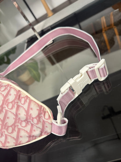Vintage Christian Dior Trotter Pink and Cream Nylon Patent Leather Belt Bum Bag