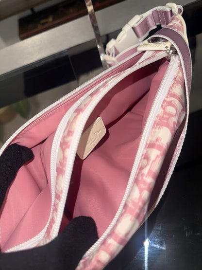 Vintage Christian Dior Trotter Pink and Cream Nylon Patent Leather Belt Bum Bag