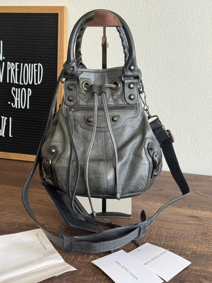Balenciaga Classic Mini Pompon Leather 2way Bag Grey