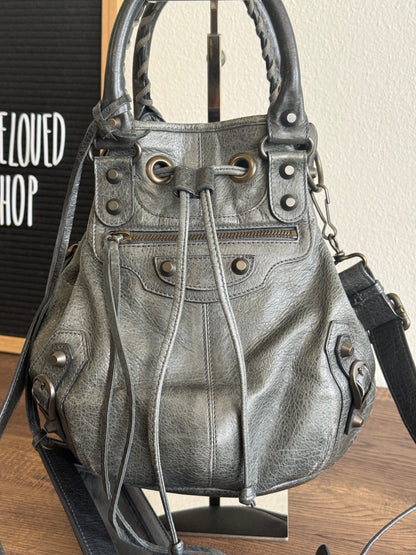 Balenciaga Classic Mini Pompon Leather 2way Bag Grey