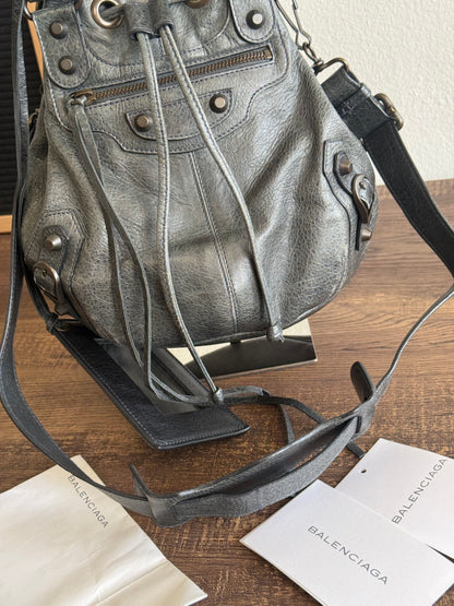 Balenciaga Classic Mini Pompon Leather 2way Bag Grey