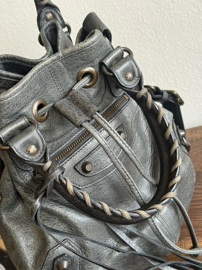 Balenciaga Classic Mini Pompon Leather 2way Bag Grey