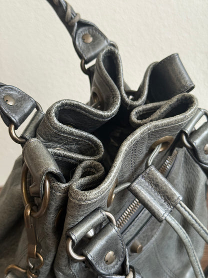 Balenciaga Classic Mini Pompon Leather 2way Bag Grey