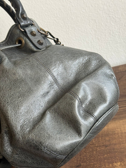Balenciaga Classic Mini Pompon Leather 2way Bag Grey