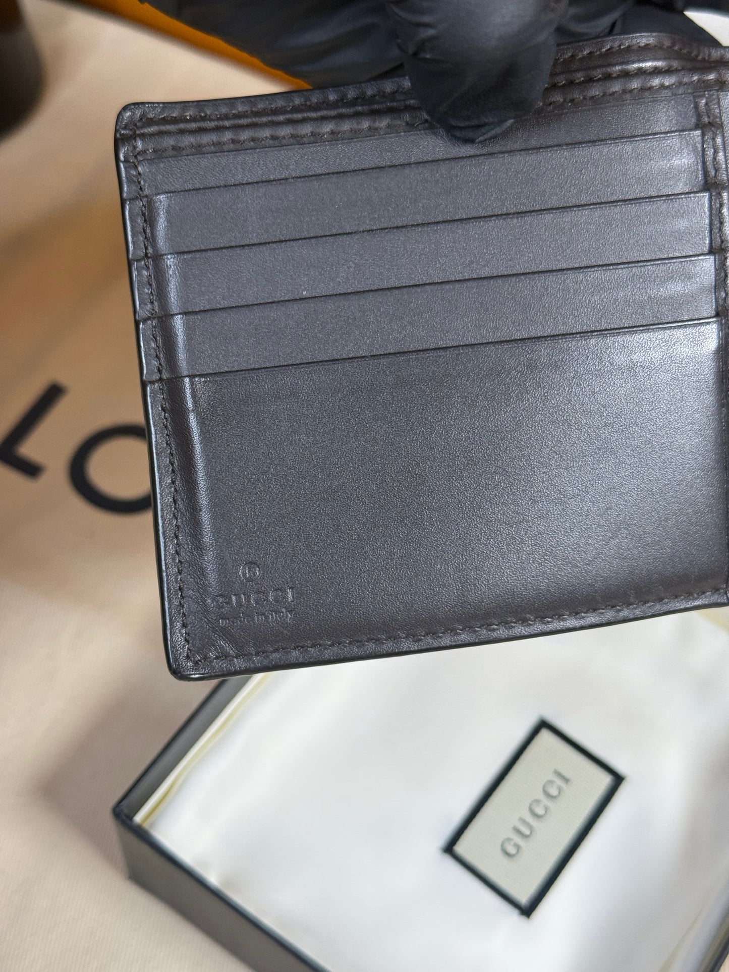 GUCCI GG SUPREME CANVAS LEATHER WEBSTRIPE BIFOLD WALLET