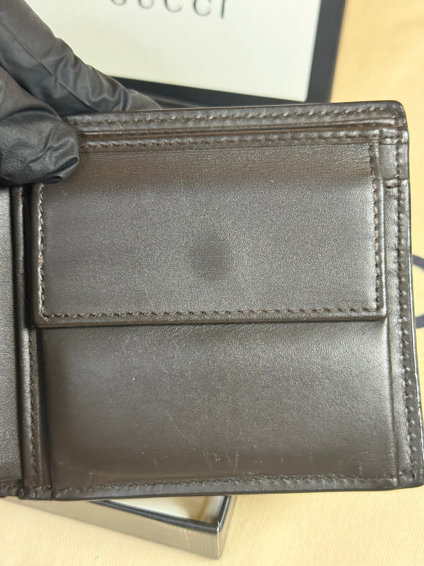 GUCCI GG SUPREME CANVAS LEATHER WEBSTRIPE BIFOLD WALLET