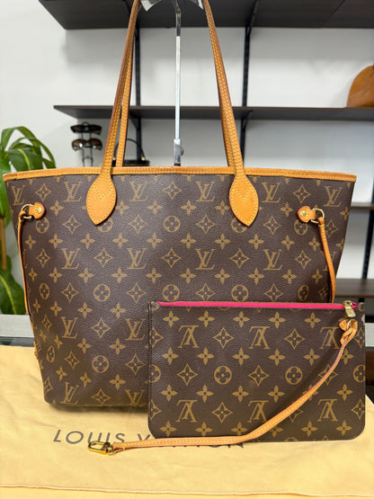 Louis Vuitton Neverfull MM Monogram Canvas Tote Bag with Pivoine Interior M41178