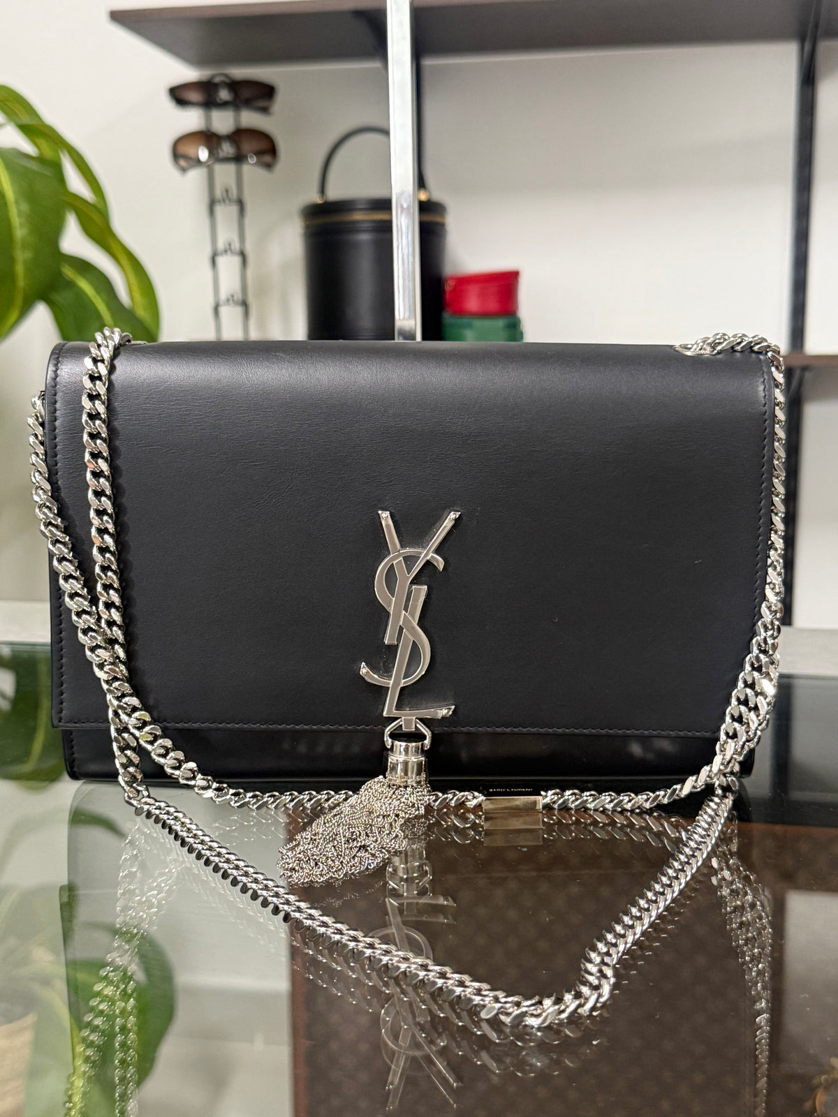 SAINT LAURENT Kate Tassel Medium Shoulder Bag Black Leather YSL