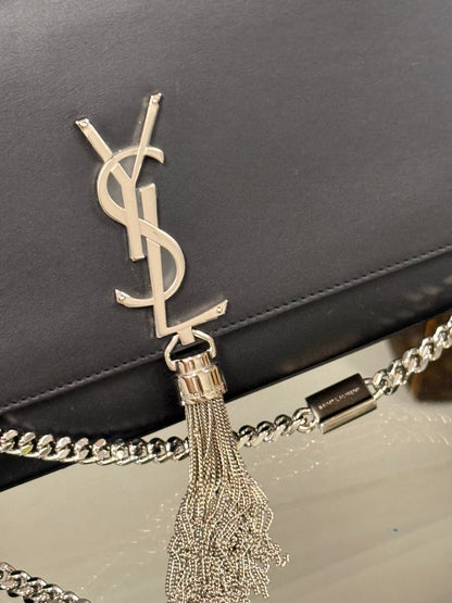 SAINT LAURENT Kate Tassel Medium Shoulder Bag Black Leather YSL