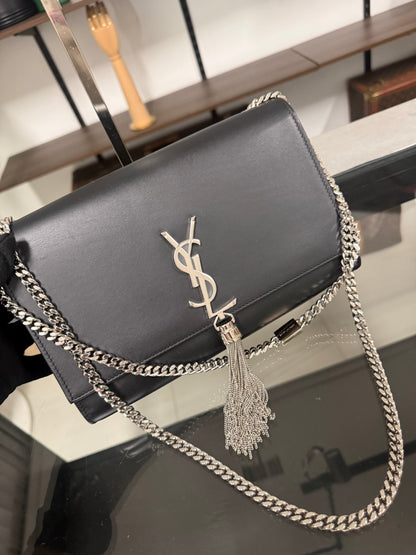 SAINT LAURENT Kate Tassel Medium Shoulder Bag Black Leather YSL