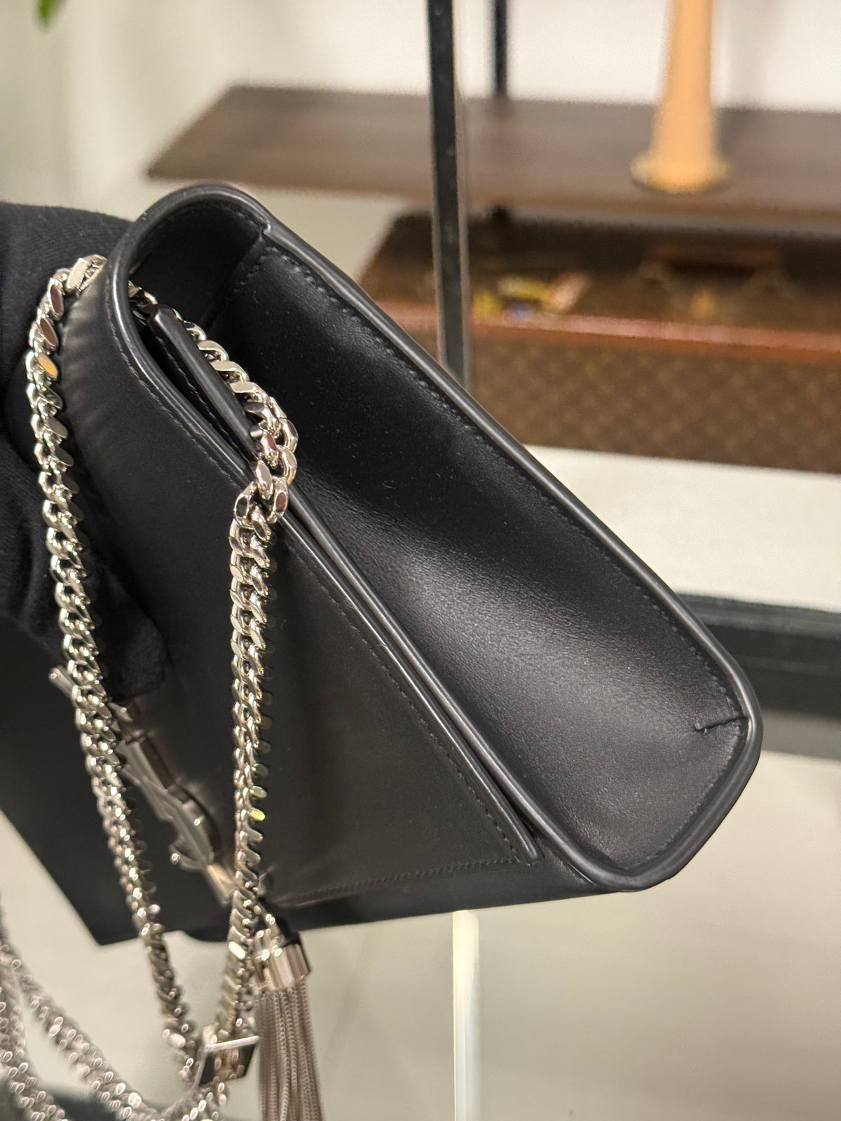 SAINT LAURENT Kate Tassel Medium Shoulder Bag Black Leather YSL