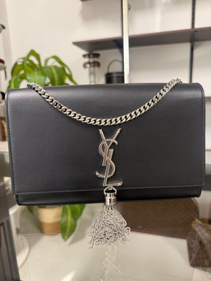 SAINT LAURENT Kate Tassel Medium Shoulder Bag Black Leather YSL