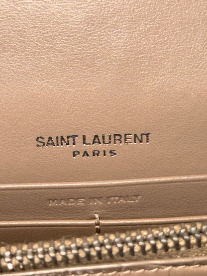 Saint Laurent Kate Tassel croc-embossed wallet on chain in beige calfskin - YSL